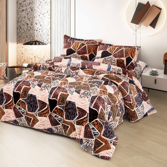 Set Lenjerie Pufoasa Cocolino cu Elastic, 4 Piese, Pat 2 Persoane, Maro-Crem, piatra sparta, LEC-068 Lenjerii Cocolino 4 piese cu ELASTIC