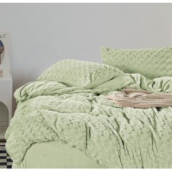 Lenjerie pat dublu, Super Pufoasa, din Blanita artificiala de Iepure, 4 piese, Verde, LCE-006
