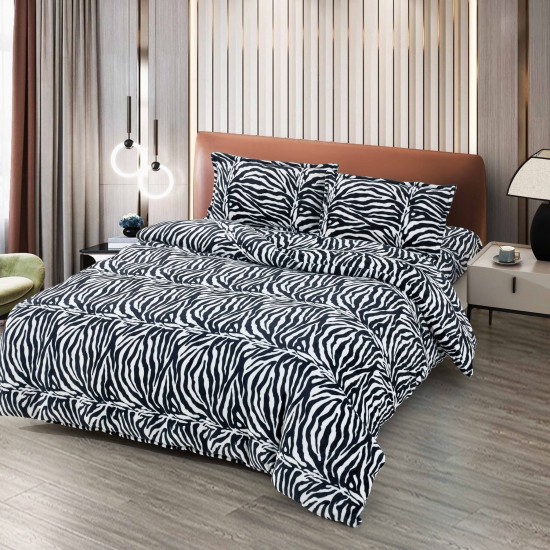 Lenjerie pat dublu, Super Pufoasa COCOLINO, 4 piese, Negru-Alb, zebra, LDC-065 Lenjerii cocolino 4 piese