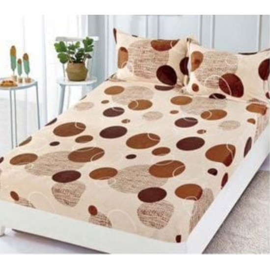 Cearsaf cu elastic COCOLINO, 180x200x25cm, plus 2 fete de perne, Crem-Maro, cercuri, HC-076 Huse Cocolino