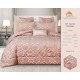 Lenjerie de pat cu elastic si pilota inclusa, bumbac tip jacquard, pat dublu, 7 piese, Roz, PJD-05 Pilote Jacquard 7 piese