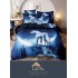 Set Lenjerie de Pat din Finet, 6 Piese, Pat 2 Persoane, Imprimeu 3D Identic cu Poza, Alb-Bleu, unicorn, LFL-020
