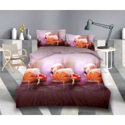 Set Lenjerie de Pat din Bumbac Satinat, 4 Piese, Pat 2 Persoane, Imprimeu 3D Identic cu Poza, Mov-Maro, parari, LSD-035