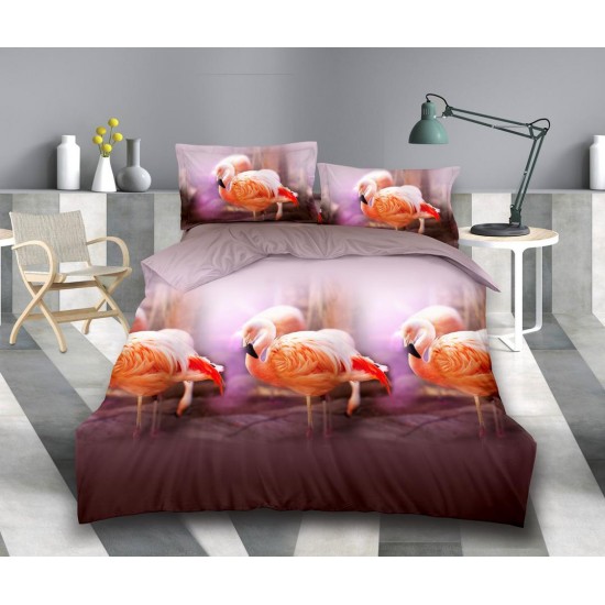 Set Lenjerie de Pat din Bumbac Satinat, 4 Piese, Pat 2 Persoane, Imprimeu 3D Identic cu Poza, Mov-Maro, parari, LSD-035 Lenjerii de Pat 3D