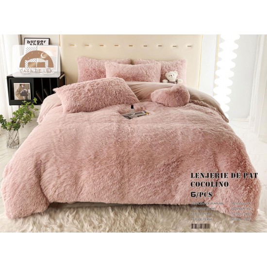 Lenjerie Fluffy Somon 6 Piese Pat Dublu – Moale, Călduroasă și Elegantă, LCF-022 Lenjerii Cocolino Fluffy