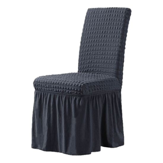 Set 6 Huse de Scaun Creponate Cu Volanase, Gri inchis, HSC-009 Huse Scaune Creponat
