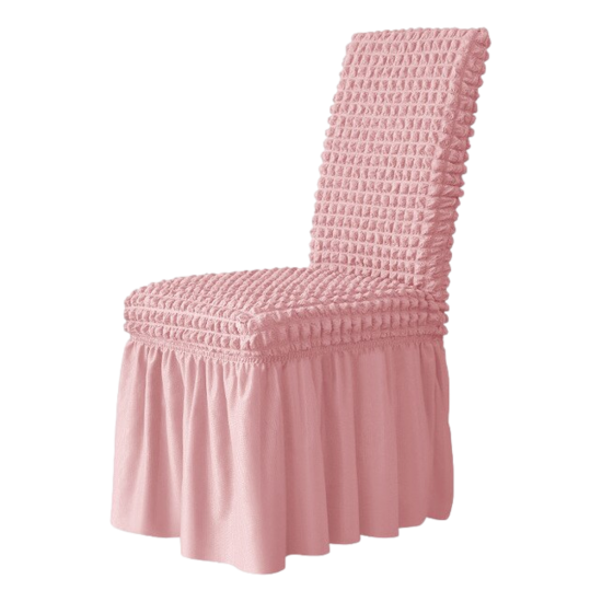 Set 6 Huse de Scaun Creponate Cu Volanase, Roz, HSC-010 Huse Scaune Creponat