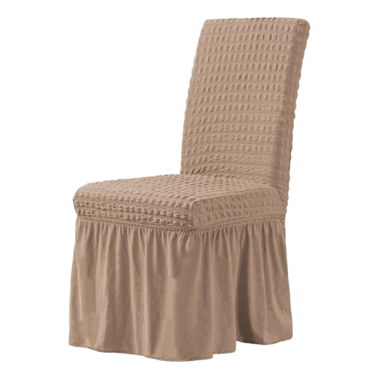 Set 6 Huse de Scaun Creponate Cu Volanase, Bej-cacao cu lapte, HSC-011 Huse Scaune Creponat