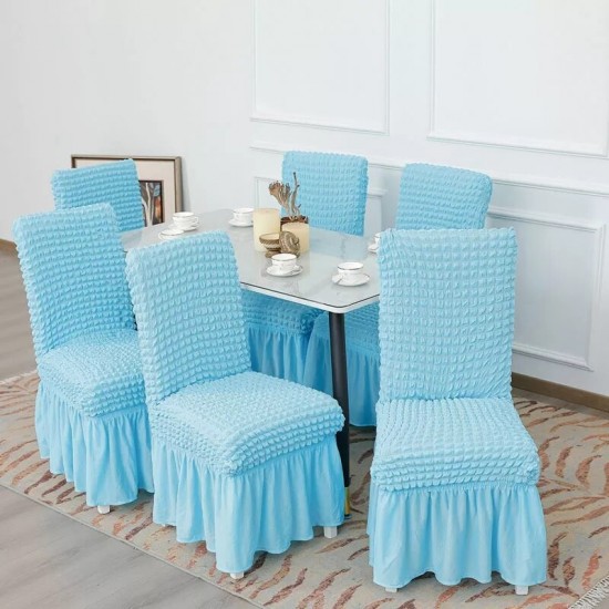 Set 6 Huse de Scaun Creponate Cu Volanase, Blue, HSC-013 Huse Scaune Creponat