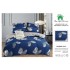 Lenjerie pat dublu, 6 piese, Bumbac Satinat Superior, Albastru-Argintiu, pene, LFS-009
