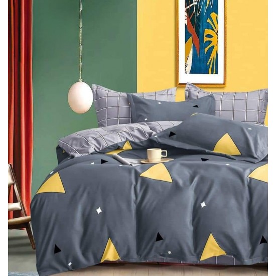 Lenjerie pat dublu, 4 piese, Bumbac Satinat Superior, Gri-Galben, romburi, OTM-032 Oferta Trio Mix 199