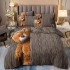 Lenjerie de Pat din Finet, 4 Piese, Pat 1 Persoana, Bej-Maro, ursulet, LFS-020