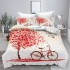 Lenjerie de Pat din Finet, 4 Piese, Pat 1 Persoana, Alb-Rosu, bicicleta,  LFS-097