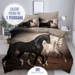 Lenjerie de Pat din Finet, 4 Piese, Pat 1 Persoana, Maro-Bej, calut, LFS-021
