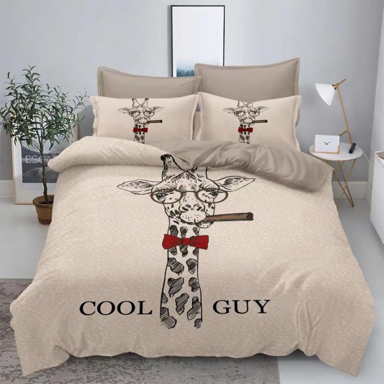 Lenjerie de Pat din Finet, 4 Piese, Pat 1 Persoana, Crem-Bej, girafa, LFS-084 Lenjerii Finet 1 persoana