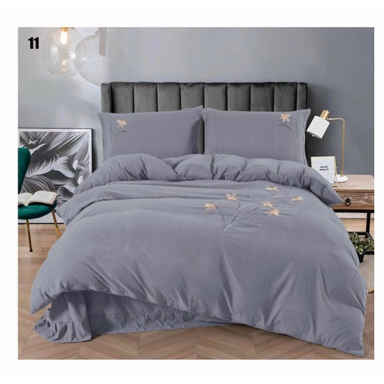 Lenjerie pat dublu, Catifea Deluxe, cu broderie, 4 piese, Gri, LCB-006 Lenjerii catifea cu broderie