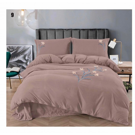 Lenjerie pat dublu, Catifea Deluxe, cu broderie, 4 piese, Bej, LCB-011 Lenjerii catifea cu broderie