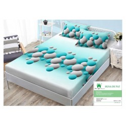 Cearsaf cu elastic, Bumbac FINET, 160x200cm, 2 fete de perne 50x70cm, Crem-Bej, pete, HDF-089