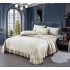 Cuvertura pat dublu, 3 piese, Catifea Matlasata cu Volane, Crem, CCB-038