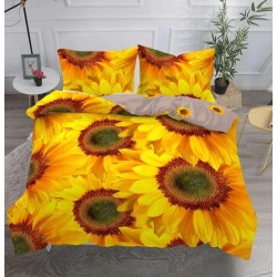 Lenjerie pat dublu, 4 piese, Bumbac Satinat Superior, Galben-Portocaliu, flori, LDBS-034