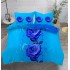 Lenjerie pat dublu, 4 piese, Bumbac Satinat Superior, Albastru-Blue, trandafiri, LDBS-049