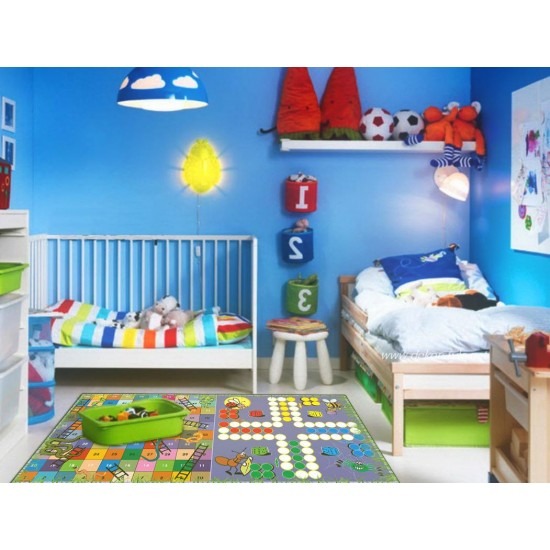 Covor Camera Copii, Antiderapant, Model cu Joc Nu Te Supata Frate+Cadou Pioni Cu Zar, Multicolor, CAM-056 Covorase educative copii 80x150