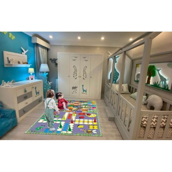 Covor Camera Copii, Antiderapant, Model cu Joc Nu Te Supata Frate+Cadou Pioni Cu Zar, Multicolor, CAM-056 Covorase educative copii 80x150