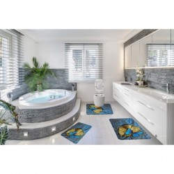 Set 3 Covorase Baie Antiderapante, Albastru-Auriu, frunze, fluturi, CAM-076