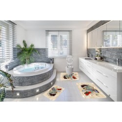 Set 3 Covorase Baie Antiderapante, Crem-Multicolor, fluturi, CAM-077