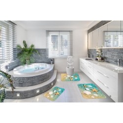 Set 3 Covorase Baie Antiderapante, Turquoise-Crem, scoici, CAM-079