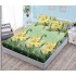 Husa pat cu elastic, Bumbac FINET, 140x200cm, 2 fete de perne 50x70cm, Verde-Galben, flori, HDF-014
