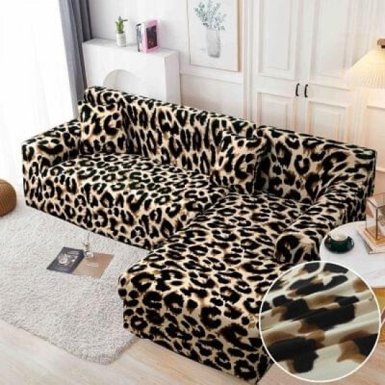 Husă elastică pentru colțar – protecție modernă și ajustare perfectă, Maro, model animal print, HCM-002 Huse Coltar Canapea si Fotolii