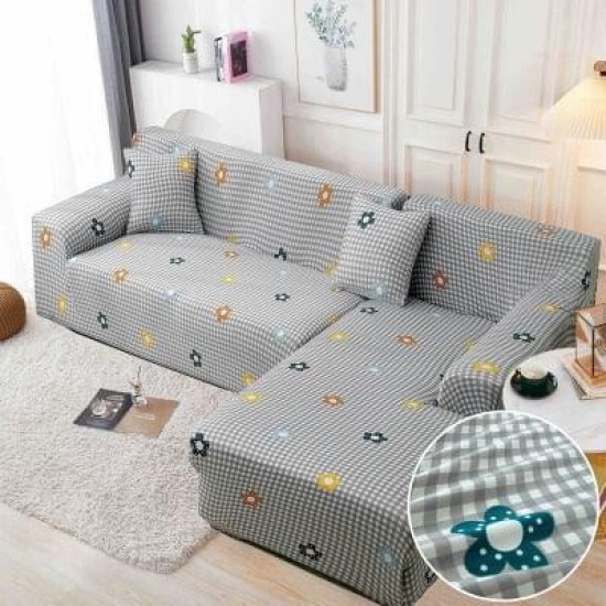 Husă elastică pentru colțar – protecție modernă și ajustare perfectă, Gri, model floricele, HCM-007 Huse Coltar Canapea si Fotolii