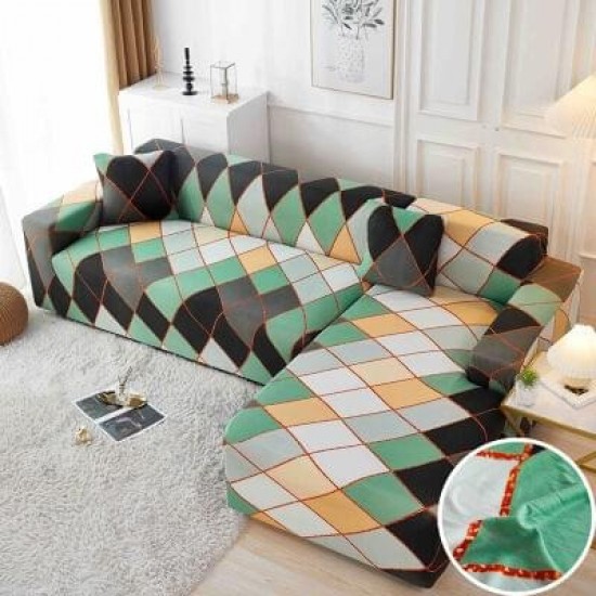 Husă elastică pentru colțar – protecție modernă și ajustare perfectă, Verde, model romburi, HCM-009 Huse Coltar Canapea si Fotolii