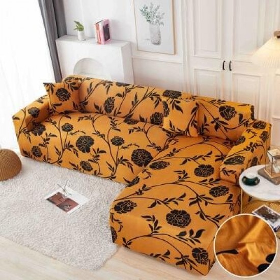 Husă elastică pentru colțar – protecție modernă și ajustare perfectă, Maro, model flori, HCM-021 Huse Coltar Canapea si Fotolii