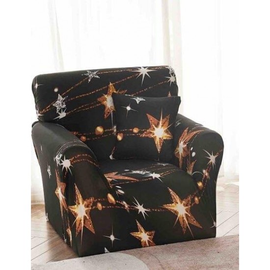 Husa Elastica pentru Fotoliu + Fata de Perna, Negru-Galben, stele, HCM-040 Huse Coltar Canapea si Fotolii