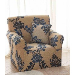 Husa Elastica pentru Fotoliu + Fata de Perna, Albastru-Crem, model elegant, HCM-041