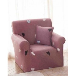 Husa Elastica pentru Fotoliu + Fata de Perna, Roz-Negru, inimioare, HCM-042