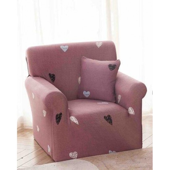 Husa Elastica pentru Fotoliu + Fata de Perna, Roz-Negru, inimioare, HCM-042 Huse Coltar Canapea si Fotolii