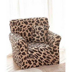 Husa Elastica pentru Fotoliu + Fata de Perna, Maro-Crem, animal print, HCM-047
