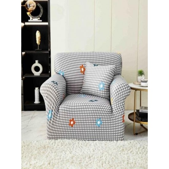Set Husa Elastica pentru Fotoliu + Fata de Perna, Gri-Alb, floricele, HCM-056 Huse coltar canapea si fotolii Set Husa Elastica pentru Fotoliu + Fata de Perna, Gri-Alb, floricele, HCM-056 Huse coltar canapea si fotolii