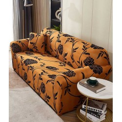Husă elastică canapea 3 locuri – material premium, protecție și reîmprospătare rapidă, Maro, model flori, HCM-057