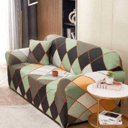 Husă elastică canapea 3 locuri – material premium, protecție și reîmprospătare rapidă, Verde, model romburi, HCM-064