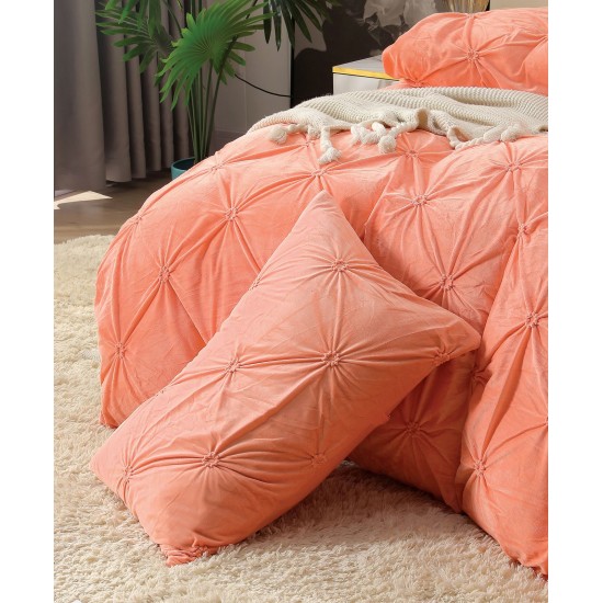 Set Lenjerie de Pat din Catifea, Cu ELASTIC, 4 Piese, Pat 2 Persoane, Piersica, LCI-045 Lenjerii Catifea 4 piese