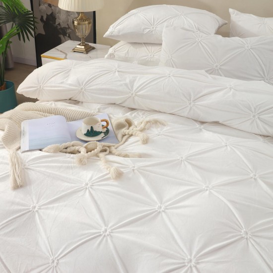 Set Lenjerie de Pat din Catifea, Cu ELASTIC, 4 Piese, Pat 2 Persoane, Alb, LCI-060 Lenjerii Catifea 4 piese