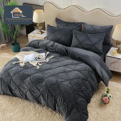 Set Lenjerie de Pat din Catifea, Cu ELASTIC, 4 Piese, Pat 2 Persoane, Gri, LCI-061