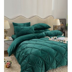 Set Lenjerie de Pat din Catifea, Cu ELASTIC, 4 Piese, Pat 2 Persoane, Verde, LCI-062