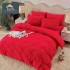 Set Lenjerie de Pat din Catifea, Cu ELASTIC, 4 Piese, Pat 2 Persoane, Rosu, LCI-063