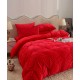 Set Lenjerie de Pat din Catifea, Cu ELASTIC, 4 Piese, Pat 2 Persoane, Rosu, LCI-063 Lenjerii Catifea 4 piese
