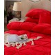 Set Lenjerie de Pat din Catifea, Cu ELASTIC, 4 Piese, Pat 2 Persoane, Rosu, LCI-063 Lenjerii Catifea 4 piese